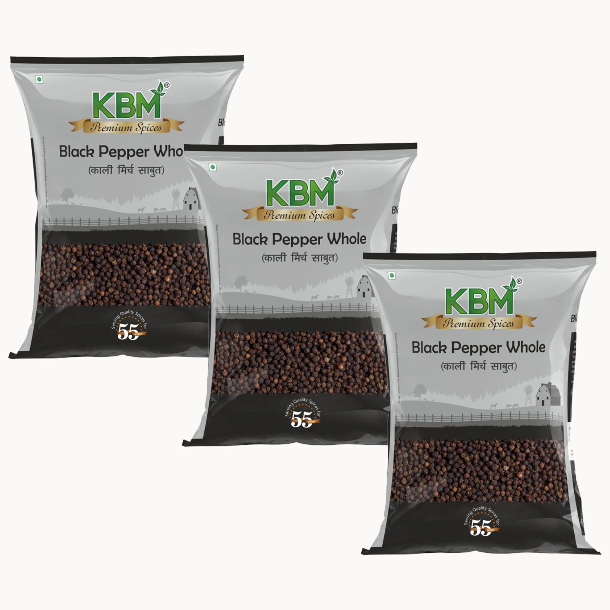 KBM Premium Spices Black Pepper Whole, 200 gm - Pack of 3