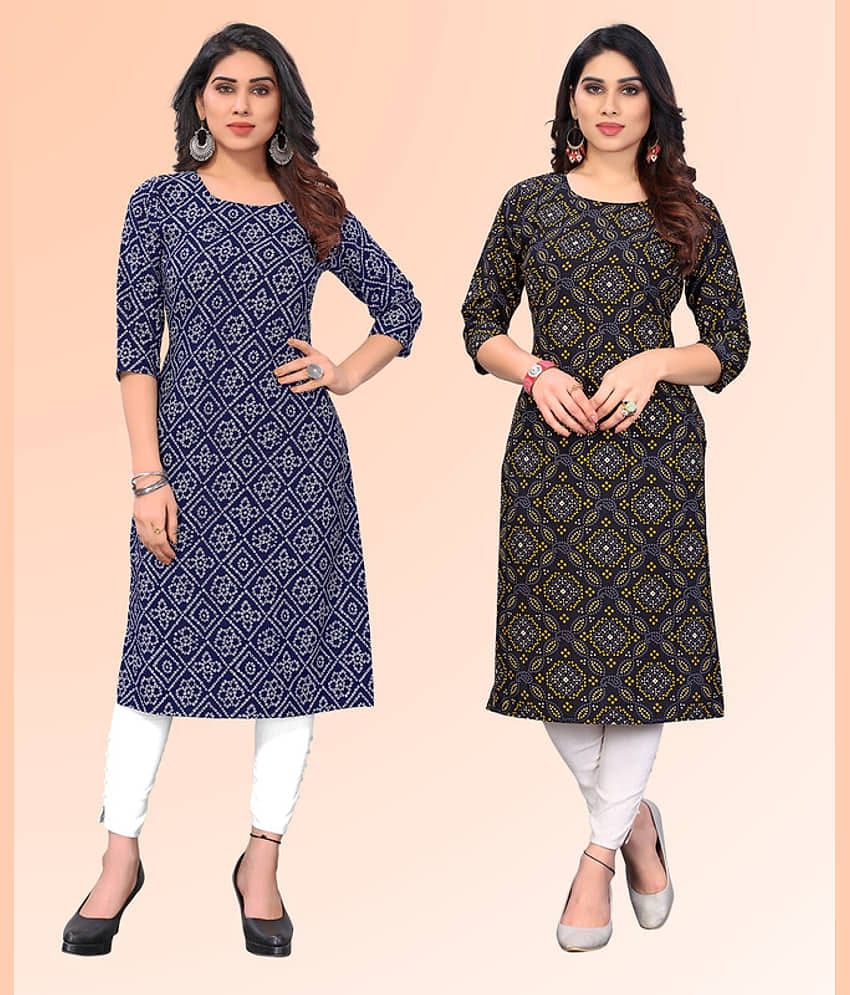 KETAKI FASHION Pack of 2 Crepe Printed Straight Women's Kurti - ( Multicoloured )