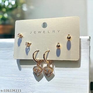 Pack of 3 Gold Plated Trendy Earrings for Women