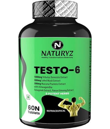 NATURYZ Testo-6 Plant Natural Testosterone Booster for Men with Tribulus & Ashwagandha - 60 Tablets