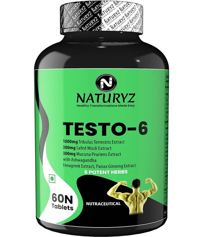 NATURYZ Testo-6 Plant Natural Testosterone Booster for Men with Tribulus & Ashwagandha - 60 Tablets