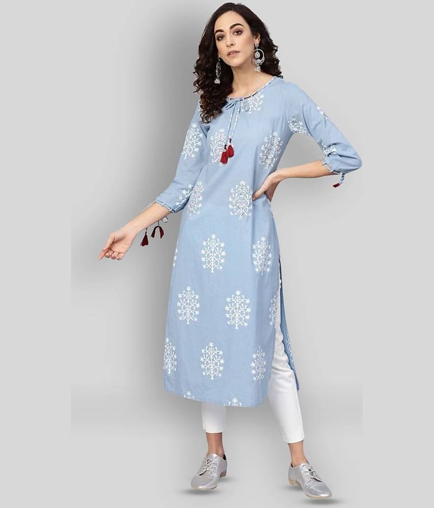 Yash Gallery Pack of 1 Cotton Embroidered Straight Women's Kurti - ( Multicolor )