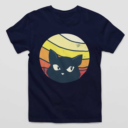 Retro Sunset Cat-Navy / S