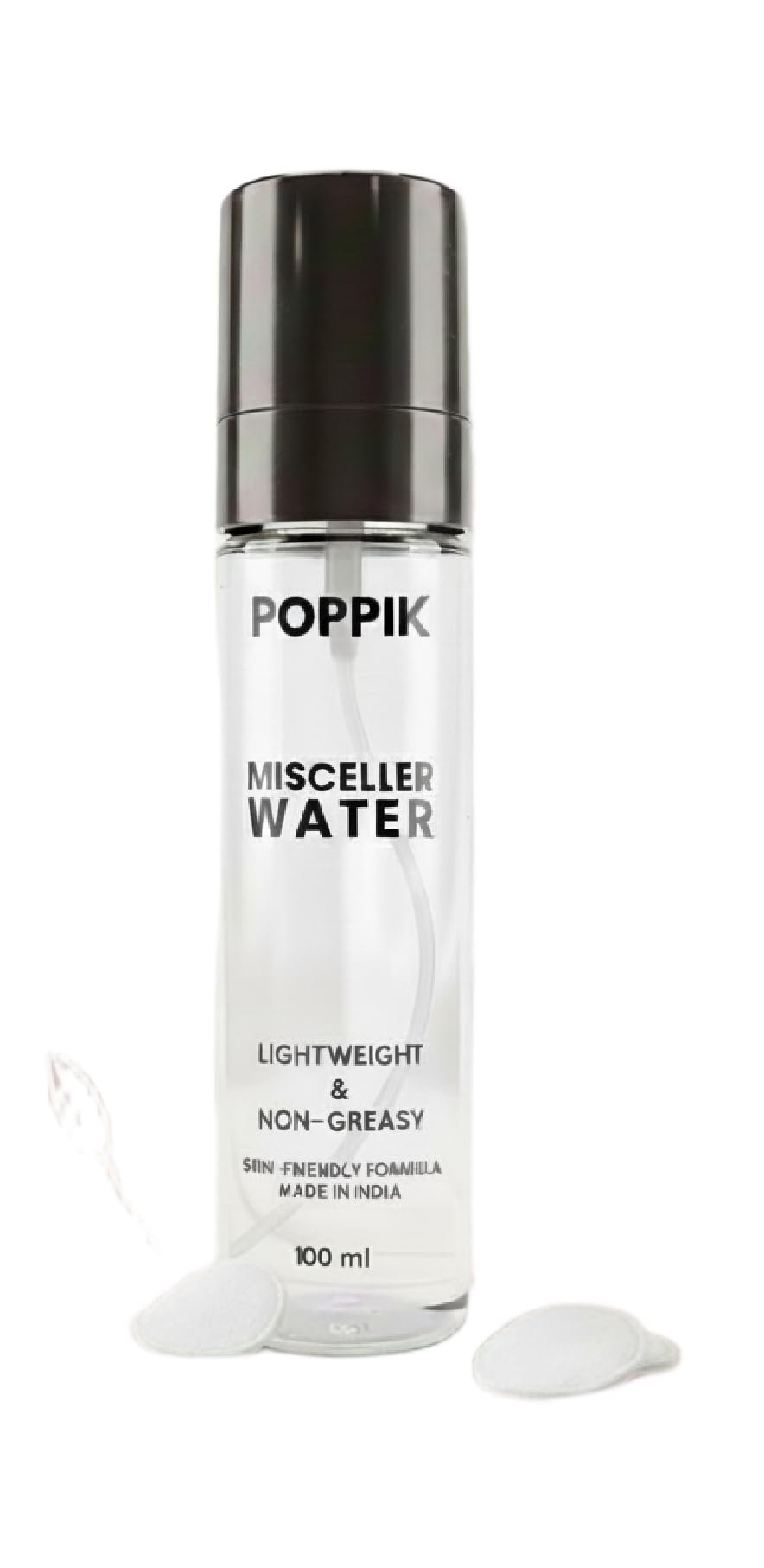 POPPIK Micellar Water, 100ml, Vegan Makeup Remover, Fragrance-Free, Non-Greasy Formula.