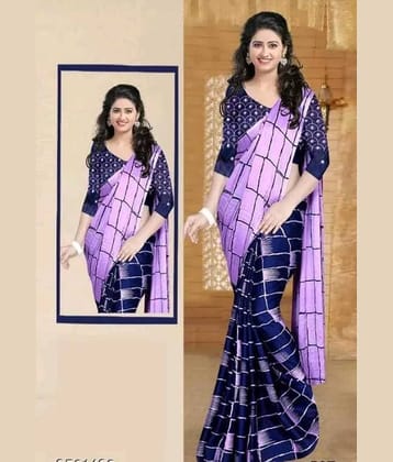 JIHANA FAB Chiffon Printed Saree With Unstitched Blouse Piece ( Blue )