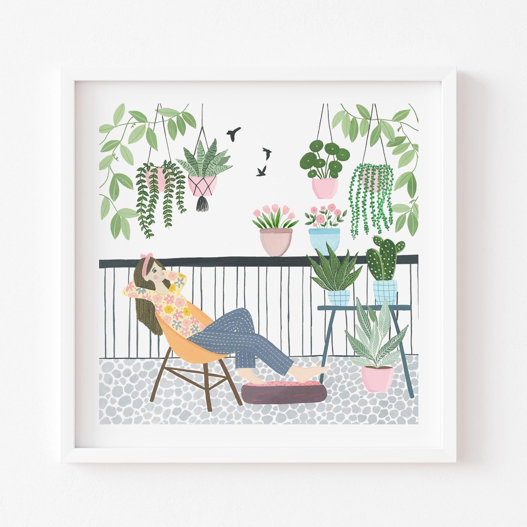 An Evening On The Terrace Art Print | Wall Art-10x10 inches / White Frame