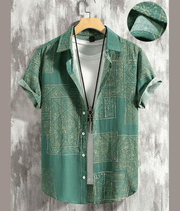 AAPSKA Poly Cotton Regular Fit Printed Half Sleeves Men's Casual Shirt - Green ( Pack of 1 )