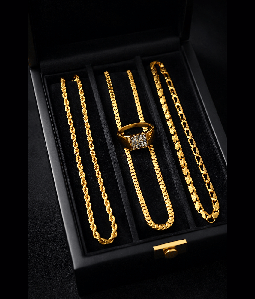 Fadiso Fashion Gold Plated Chains Combo ( Set of 4 )