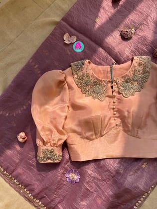 Soft Crush organza saree with hand embroidery paired with hand embroidered Blouse-2XS