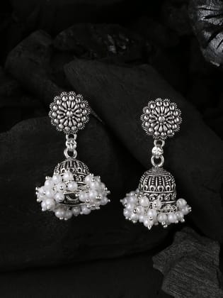 NVR Silver toned dome shaped jhumkas earrings