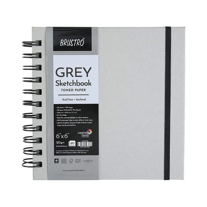 Brustro Grey Sketchbook Toned Paper 120Gsm-6"X6" / 10401-BRGSW0606