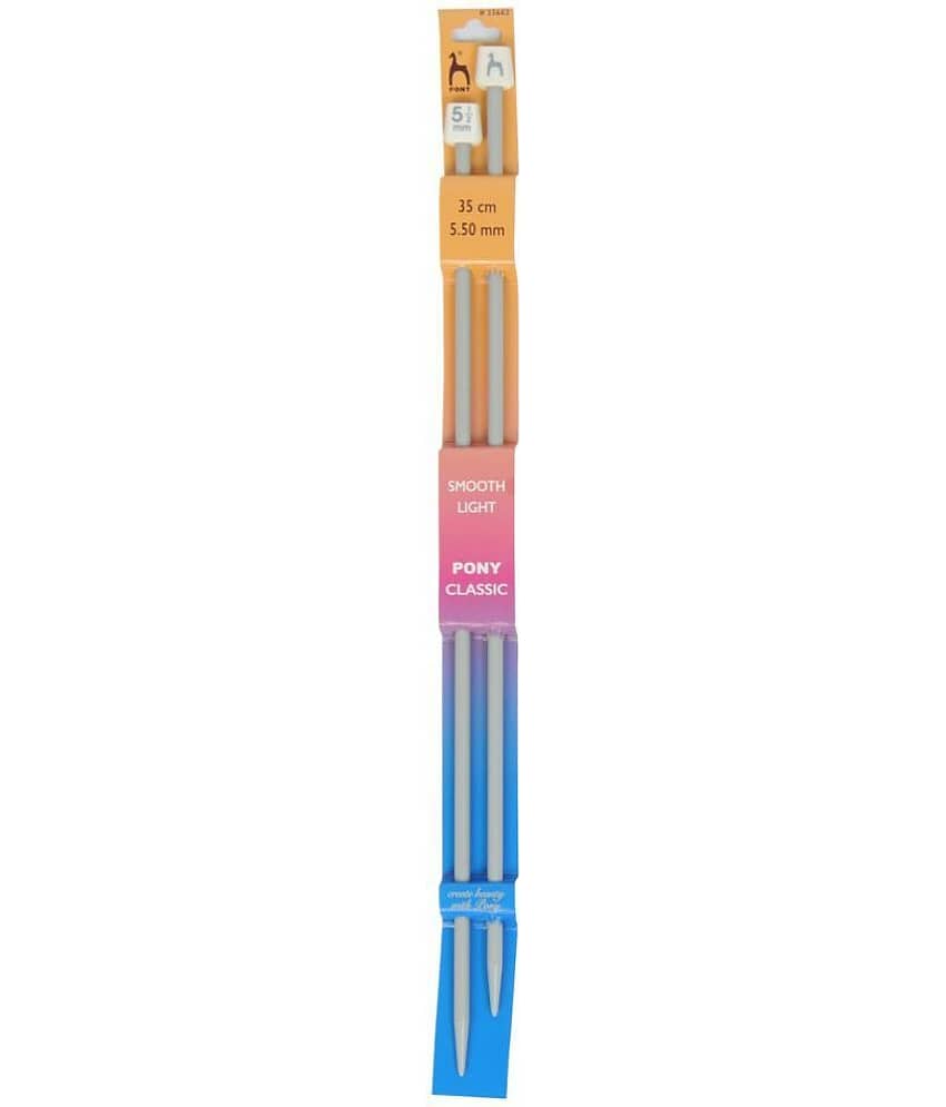 Pony Classic Knitting Pins Pair Smooth Light 35 cm Long Plastic Needles (No 5.50 mm)
