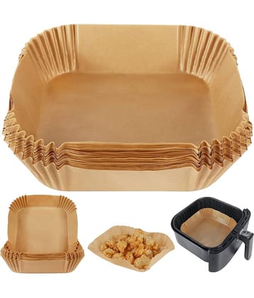 RAMDEV ENTERPRISE 100 PCS Air Fryer Paper Sheets, Disposable Paper Liner for Microwave, Oil-Proof Air Fryer Parchment Paper for Frying, Baking, Cooking, Roasting and Microwave (Square).