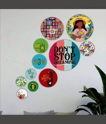 Saf Wood Beautiful modern art round shape design Wall Sculpture Multi - Pack of 11