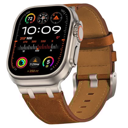 Luxury Leather AP Style Straps By iSerieshub Compatible For Apple Watch-Dark Red Brown T / 49 - 46 - 45 - 44MM