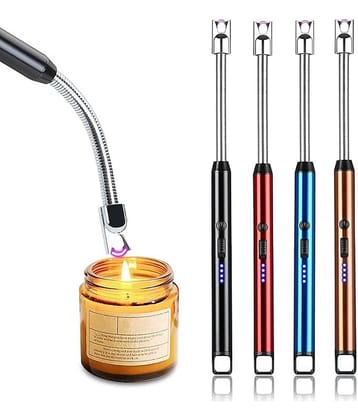 THRIFTKART -Rechargeable Lighter, Candle, Arc Lighter with USB Charging, Windproof, Led Battery Display, Safety Switch, Rotate 360 Degrees for Aromatherapy, Candles, BBQ, Camping - Metal
