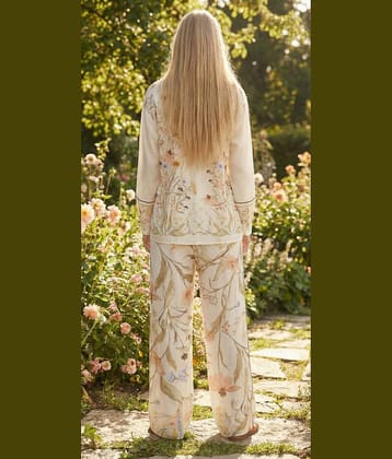 LUXE BY FLAVIA Women Top With Palazzos Co-Ord Set ( Cream )