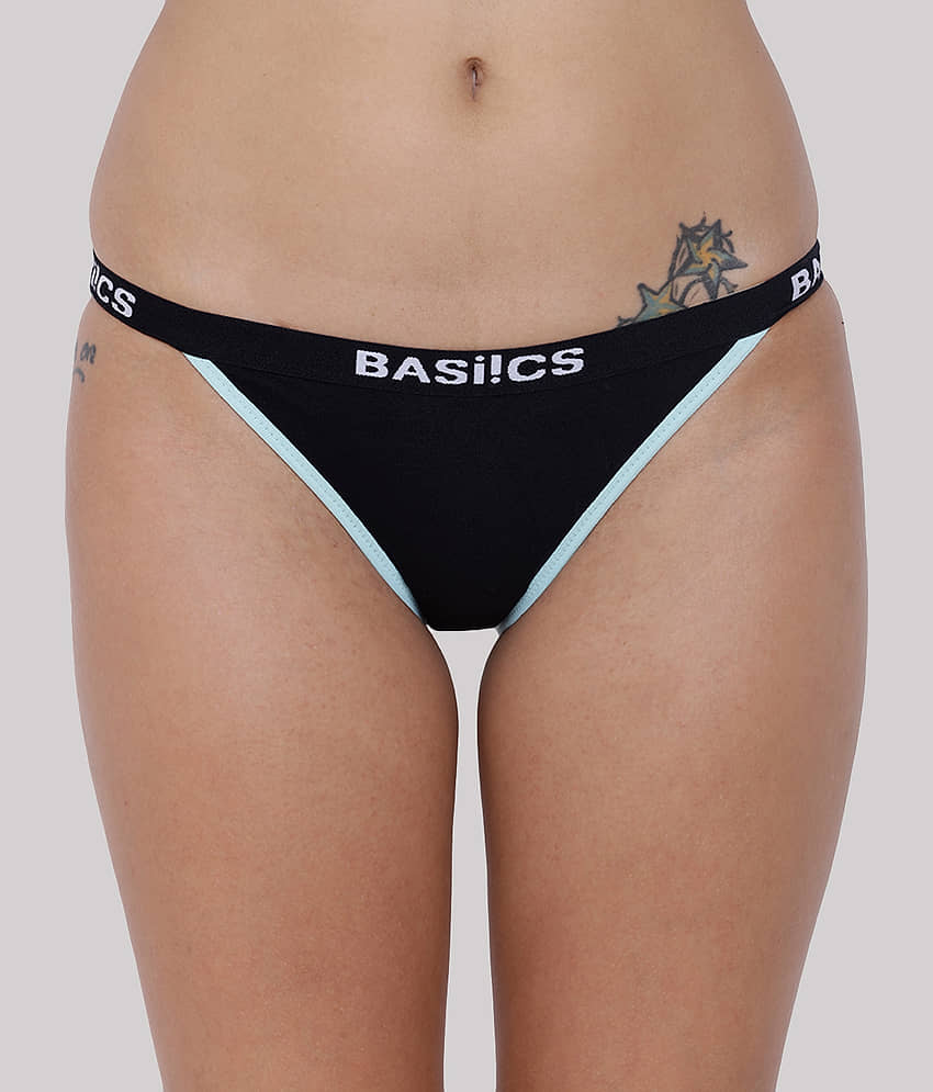 BASIICS By La Intimo Cotton Lycra Solid Women's Crotchless ( Black ) BCPBR09