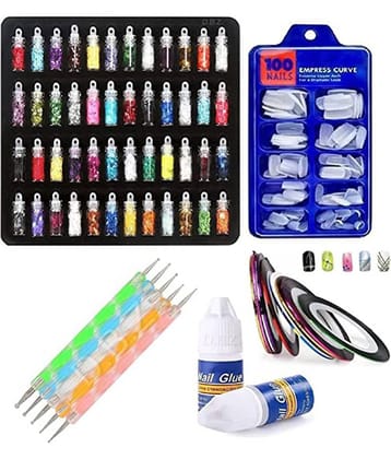 Lenon Nail Art Kit - 48 Gliiter, 100 False Nail,1 Nail Glue, 10 Nail Tape,5 Dot Pen