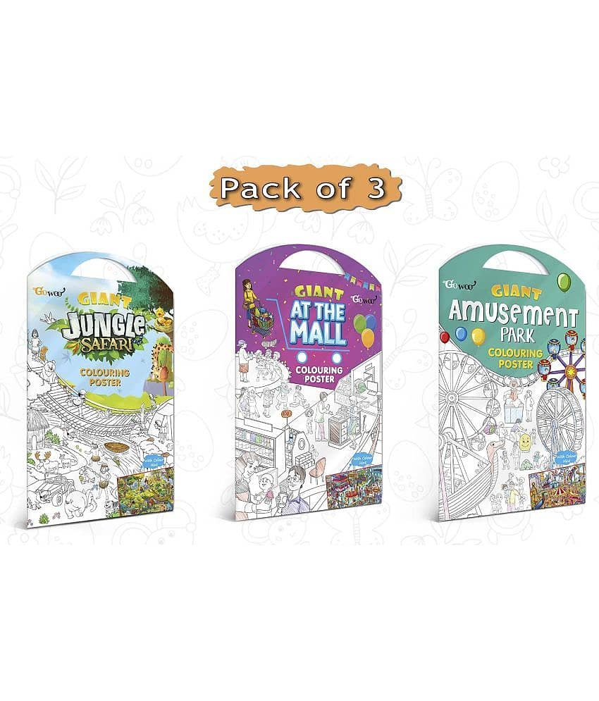 GIANT JUNGLE SAFARI COLOURING Charts, GIANT AT THE MALL COLOURING Charts and GIANT AMUSEMENT PARK COLOURING Charts | Set of 3 Charts I Perfect match for creative minds