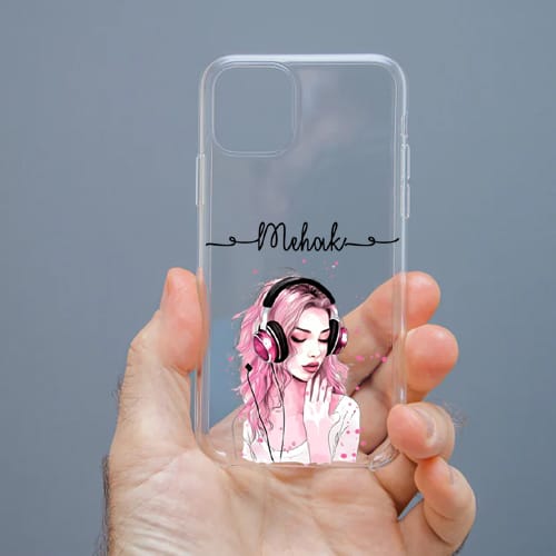Personalized Cute Girl Transparent Silicon Case Customised with Name for Oppo, Vivo, Redmi, Realme, Poco, Mi, OnePlus, Samsung, iPhone, and More - design 21