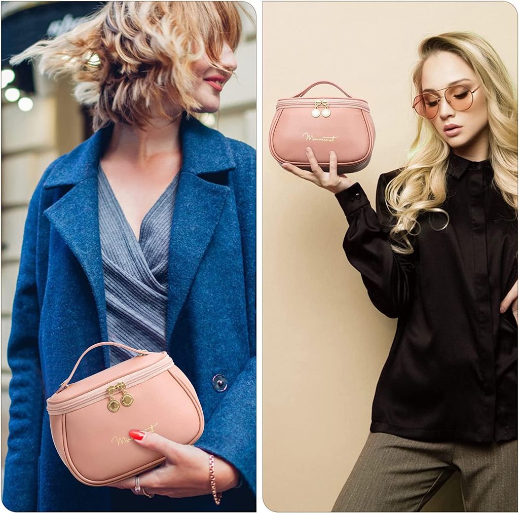 Small Makeup Bag, Cosmetic Bag for Women Travel Makeup Organizer Handbag Purse Pouch Compact Capacity for Daily Use, Makeup Brush Holder, Waterproof Nylon, Durable Zipper