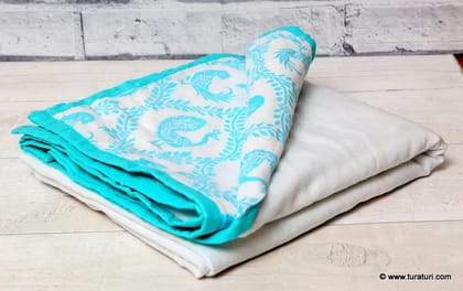Muslin Baby Blanket - Pyaare Panchhi (Blue, Pink)-Blue