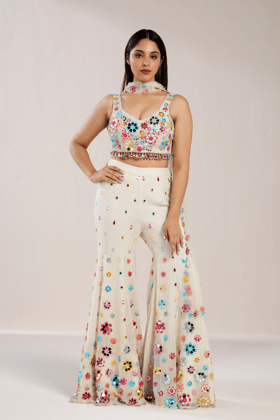 MIRROR WORK AND FLORAL SHARARA-XS