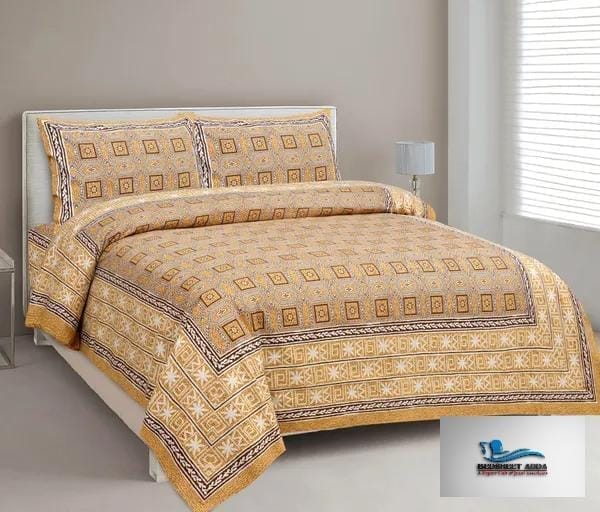 3001-Hometrade India-Standard King Size (90*108 Inches)-Buy Pure Cotton Jaipuri Printed Flat King Size Double Bedsheet With 2 Matching Pillow Cover