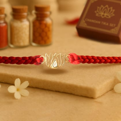 92.5 Silver Lotus Rakhi with Chandan Tilak Set