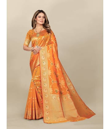 Gazal Fashions Banarasi Silk Embellished Saree With Unstitched Blouse Piece ( Multicolour )
