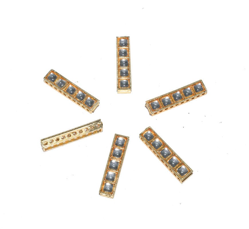 Meenakari Kundan Stone Components,Connector, Charms for Jewellery Making. (6X27 MM) , RCT-123-Per Packet of 6 Pcs / 6X27 MM