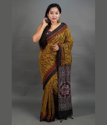 SARADA HANDLOOM Cotton Printed Saree With Unstitched Blouse Piece ( Yellow )
