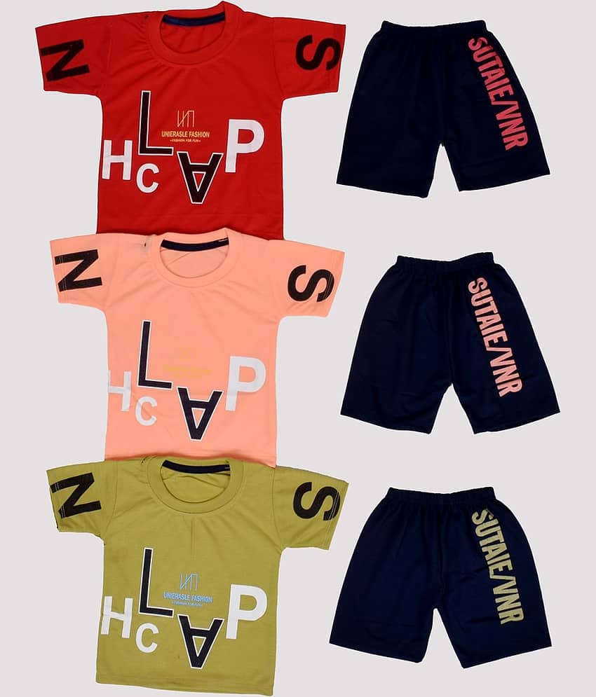 DIAMOND EXPORTER Pack of 3 Boys Cotton Blend T-Shirt & Capris Set ( Multicolor )