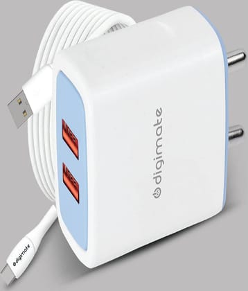 Digimate Dual Port 15W Fast Charging Adapter With Type C USB Cable (DG-DPC-V-C-1001, White)