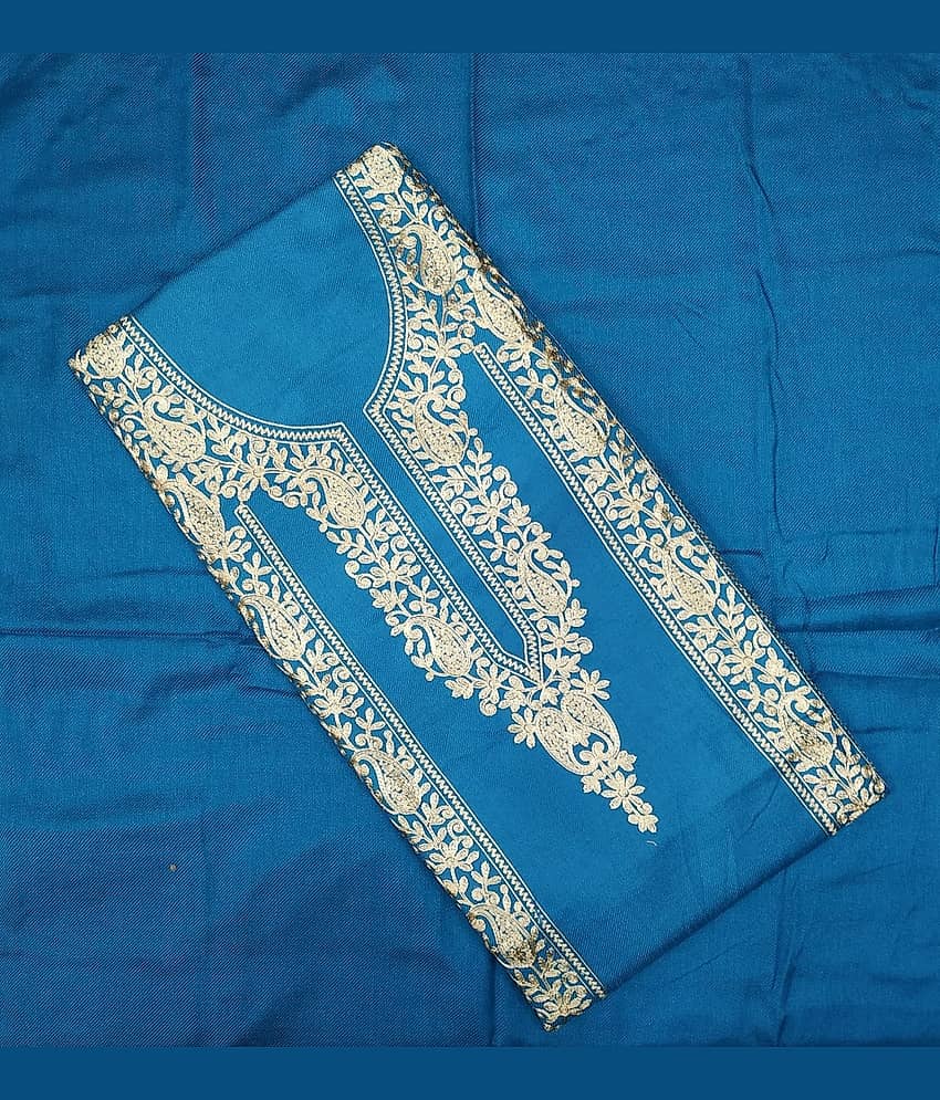 KASHMIRI Unstitched Woollen Embroidered Dress Material - Blue ( Pack of 1 )