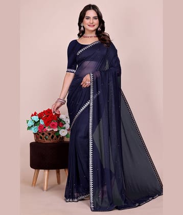 Sadhvi Lycra Embellished Saree With Unstitched Blouse Piece ( Blue )