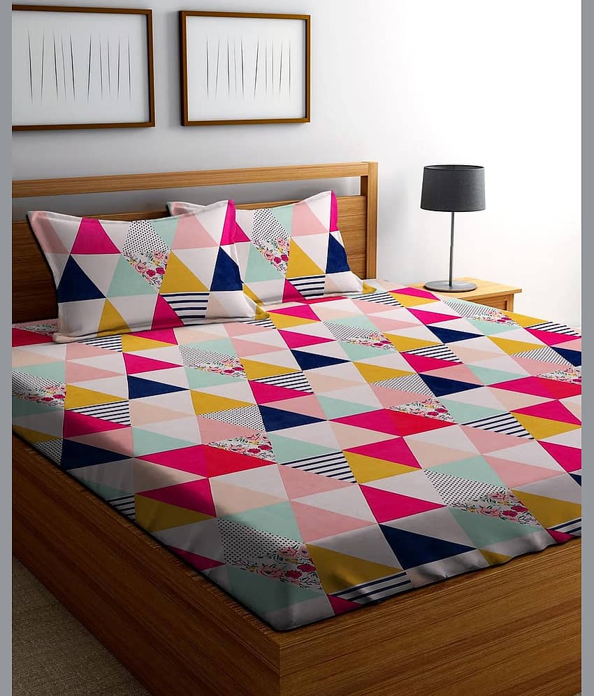 Aazeem Polyester Geometric Fitted Fitted bedsheet with 2 Pillow Covers ( Double Bed ) - Pink