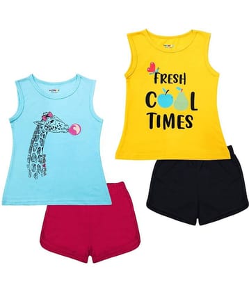 Kuchipoo Pack of 2 Girls Cotton Blend T-shirt With Shorts ( Multicolor )