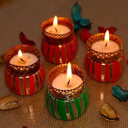 Dariya Jaipur Tom Tom Tealight Drum Shaped Tea Light Candle for Diwali Decoration-Pack of 4