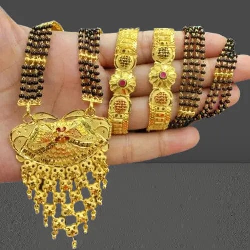 One gram gold Mangalsutra for Everyday Wear with Black Beads Stones