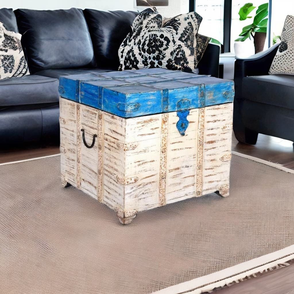 Wooden Antique Look Storage Coffee Table Trunk Box