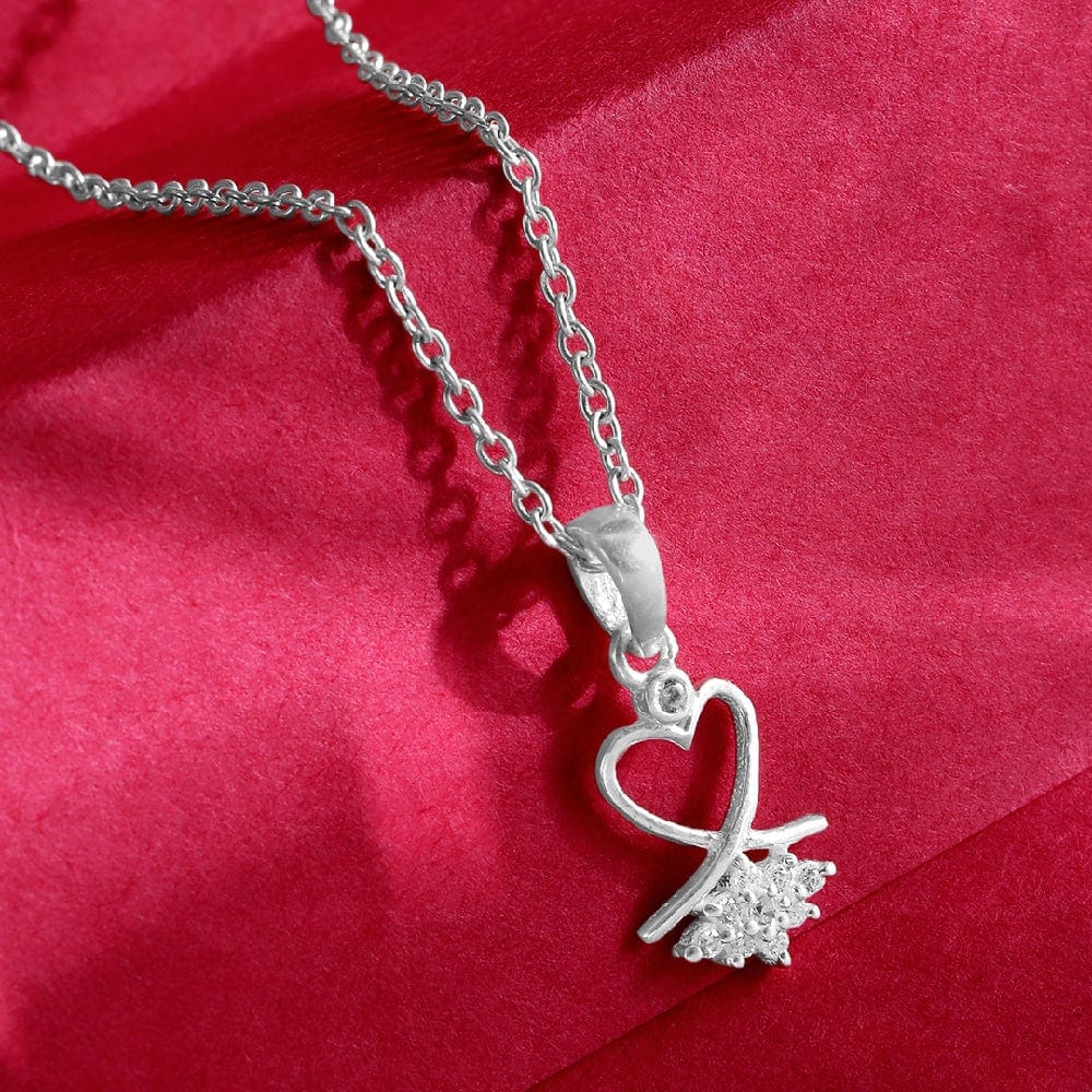 Silver 92.5 Minimal Zircon Studded Pendant And Chain-Necklace