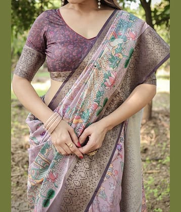 Almaari Fashion Cotton Silk Printed Saree With Unstitched Blouse Piece ( Pink )