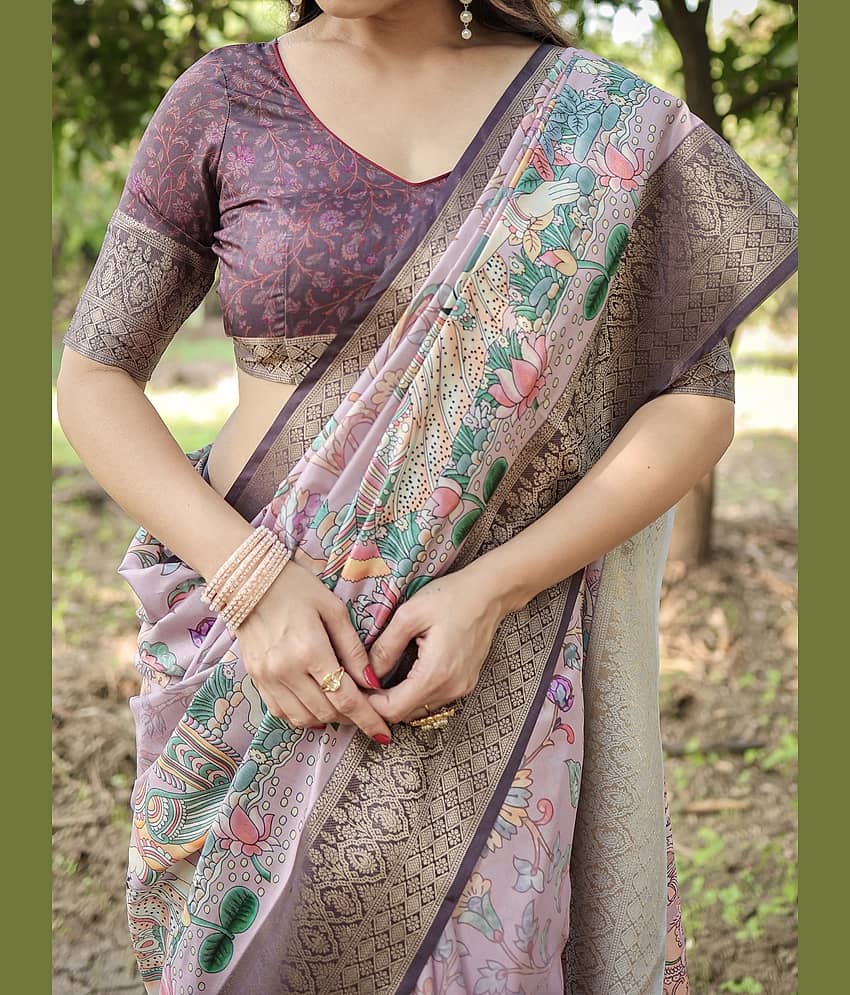 Almaari Fashion Cotton Silk Printed Saree With Unstitched Blouse Piece ( Pink )