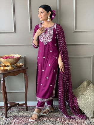 Beautiful party wear embroidery kurta pent set-Nevy blue / M