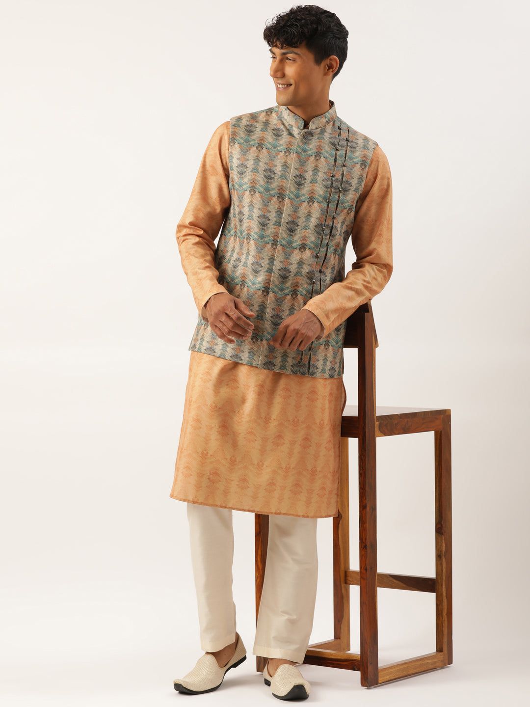 Beige Pleated Bundi-S/38