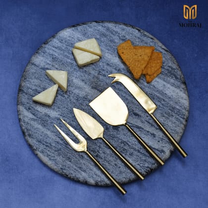 The Mohraj Marble Cheese Board with Knives Grey  