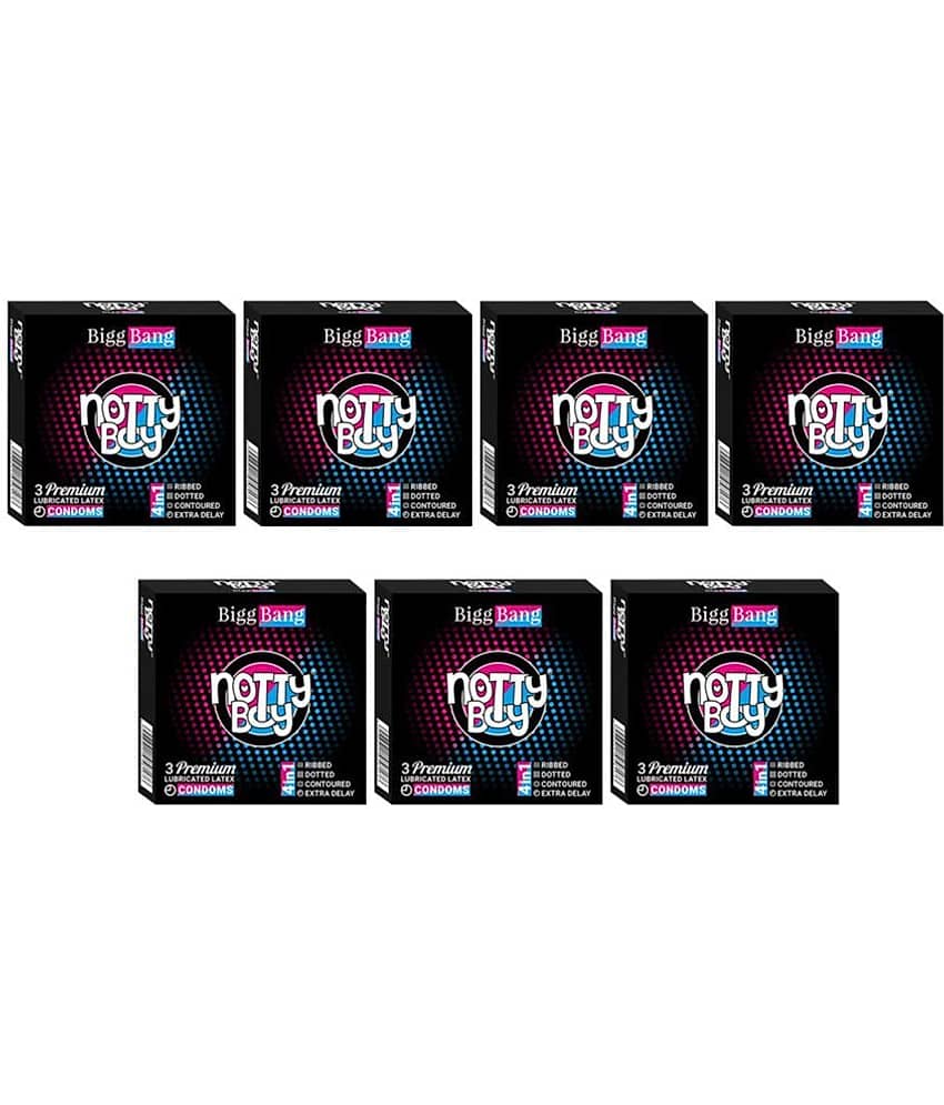 NottyBoy 4IN1 Dots Ribs Contour Extra Delay Condoms - Set of 7, 21 Pcs