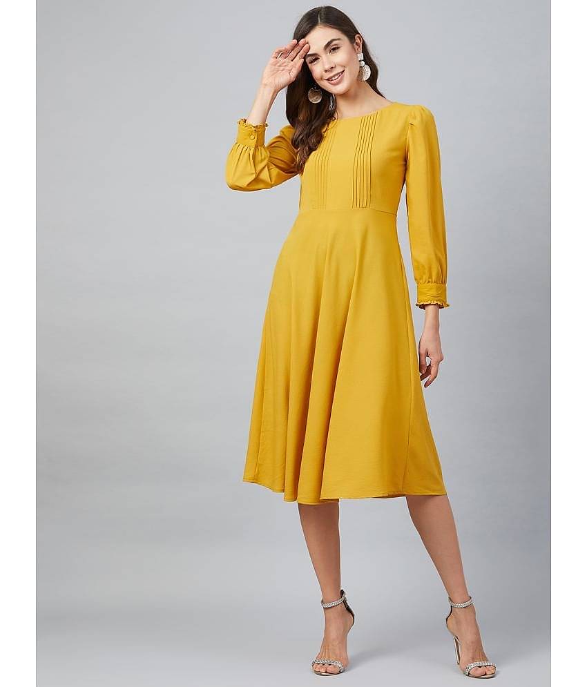 Rare Women Georgette Fit & Flare Dress ( Yellow )